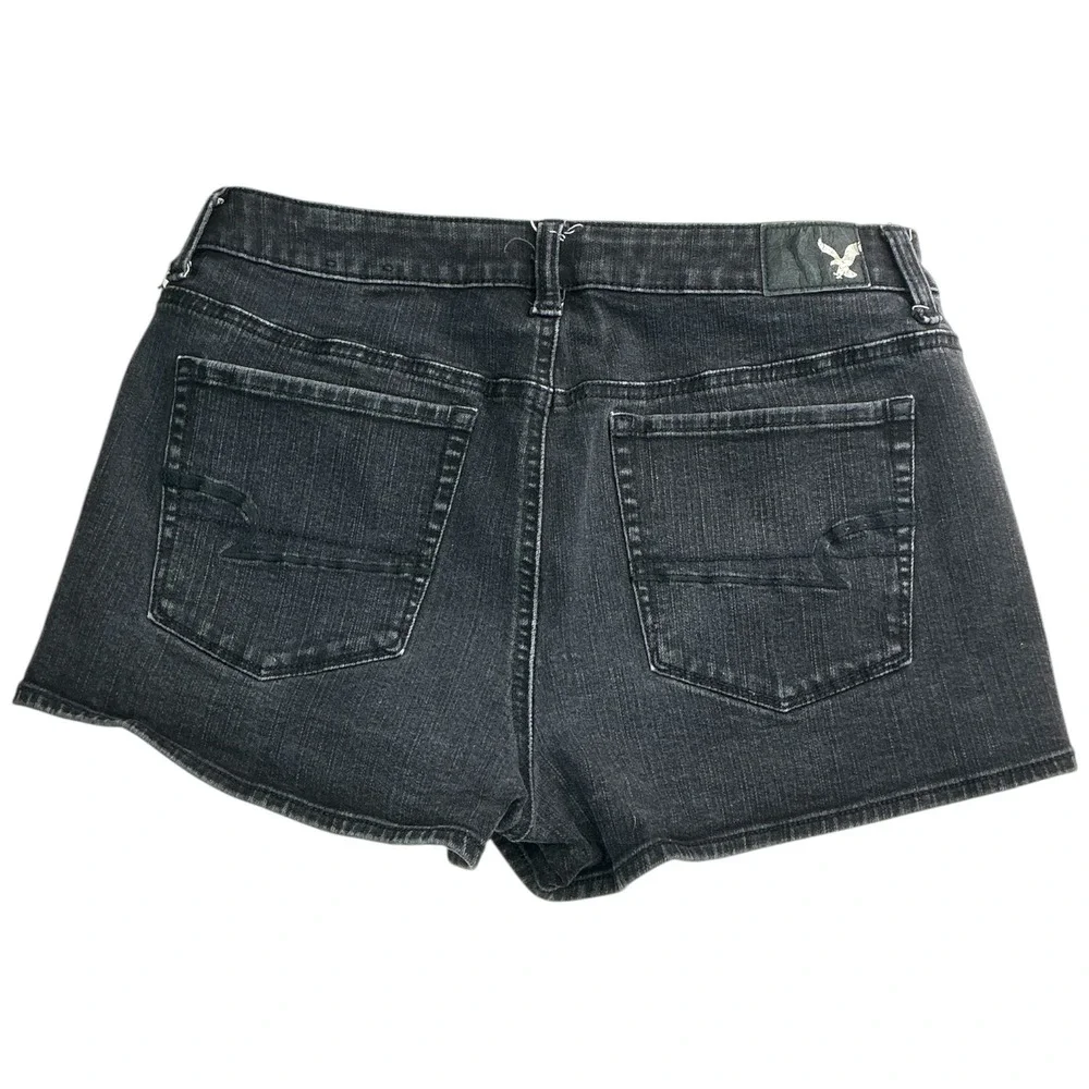 American Eagle Black Denim Hi-Rise Shortie Shorts Women 10 Super Stretch 360